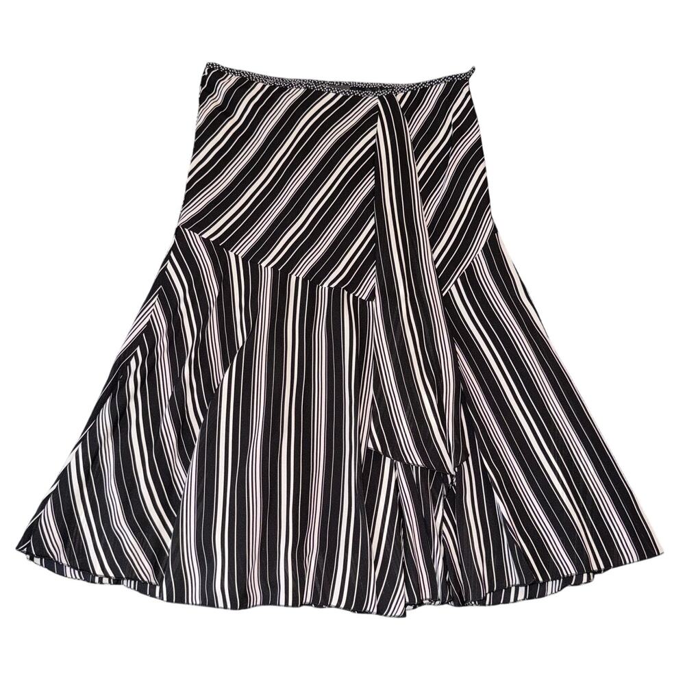 Women's‎ Size 10 100% Silk Black White Striped A-Line Midi Skirt NWT Y2k
